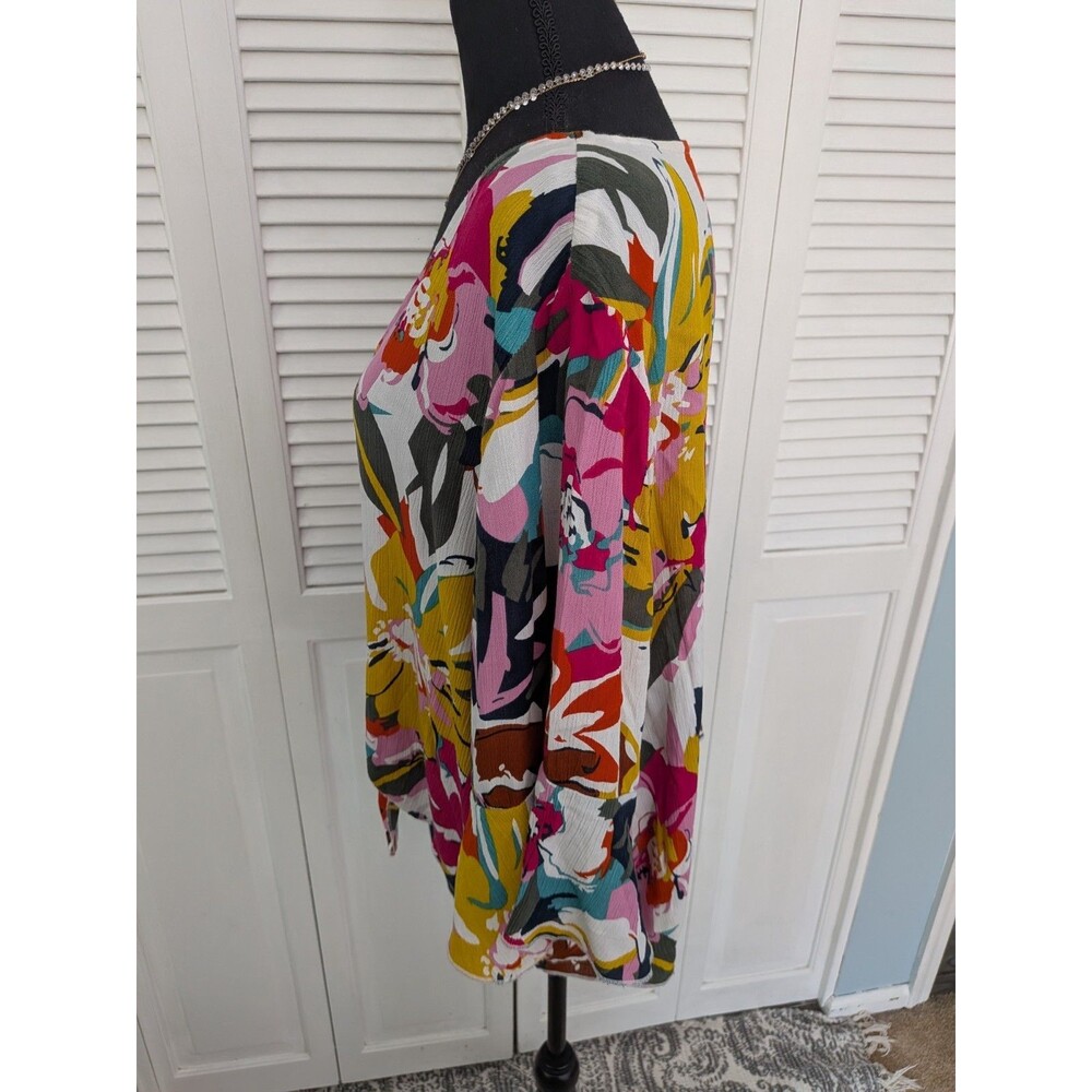 Mirror Image Boho Top Women’s 2X Multicolor Artsy Floral 3/4 Sleeve Festival Mod - Picture 6 of 11